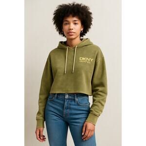 DKNY Jeans Women’s Small Oversized Green Cropped Hoodie Sweatshirt NWT